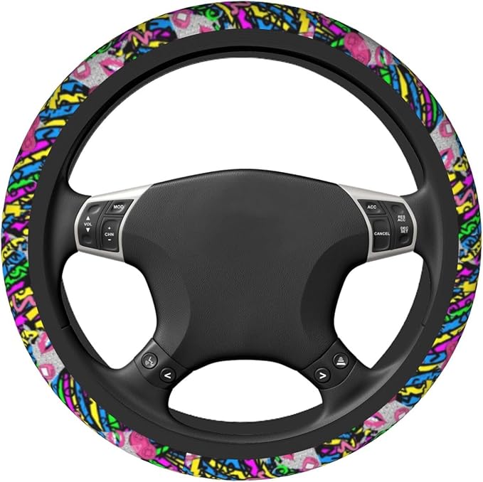 The Universal Elastic Steering Wheel Protective Cover Vintage 80s 90s Style is Heat-Resistant and Non-Slip Suitable for Most Vehicles