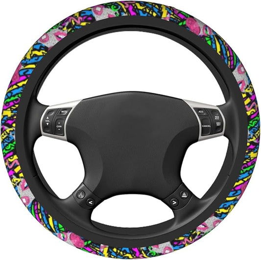 The Universal Elastic Steering Wheel Protective Cover Vintage 80s 90s Style is Heat-Resistant and Non-Slip Suitable for Most Vehicles