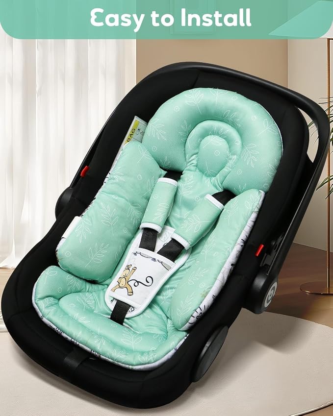 Infant Car Seat Insert, Enlarged Head Support For Baby Carseat, Reversible Newborn Insert With 3 Strap Covers, 2-in-1 Baby Car Seat Cushion for Stroller, Swing, Bouncer, Rocker - Blue Giraffe