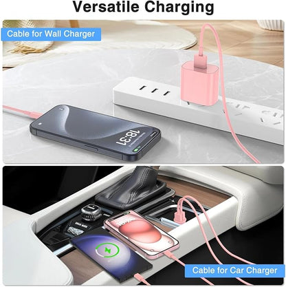 3 Pack Car Carplay Cable for iPhone 16 15 Pro Max 15 Plus Car Charger, 6FT USB to USB C Cable for Car Charger Adapter, Carplay USB C Cord Accessories Charging for iPad 10th Gen/iPad Pro Air 5th-Pink