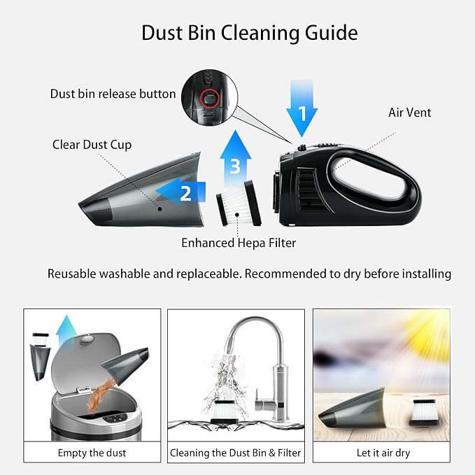 Handheld Vacuum Cordless Portable Rechargeable Strong Suction Car Vacuum Cleaner Powerful Hand Held Vacuum Cleaner with Multi Accessories for Home Office Auto Car Pet (White)