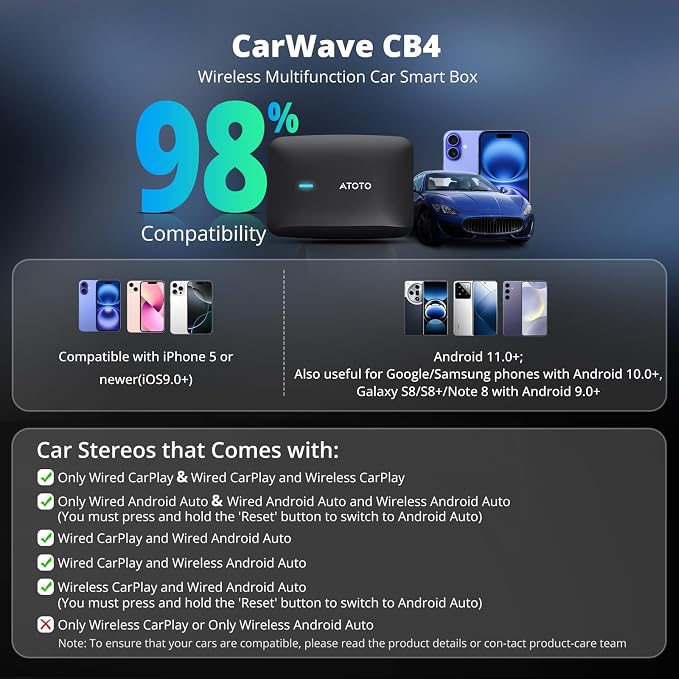 Portable AI Box CarPlay -2025 Upgrade Wireless CarPlay Adapter Compatible with YouTube, Plug & Play Smart AI Box Support DriveChat, Dual Bluetooth, Dual Wi-Fi, Max 128GB TF Card