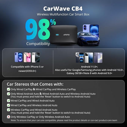 Portable AI Box CarPlay -2025 Upgrade Wireless CarPlay Adapter Compatible with YouTube, Plug & Play Smart AI Box Support DriveChat, Dual Bluetooth, Dual Wi-Fi, Max 128GB TF Card