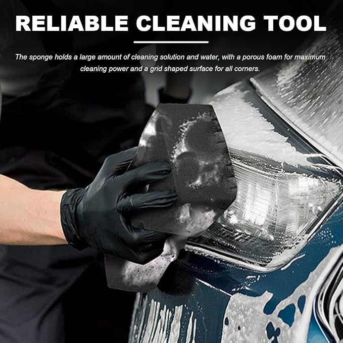 Car Wash Sponge, Large Scratch-Free Cross Cut Sponge for Soap and Rinseless Washing, Durable Ultra Soft Foam Grid Extra Absorbent Car Cleaning Sponge Pad, Car Accessories (Black)