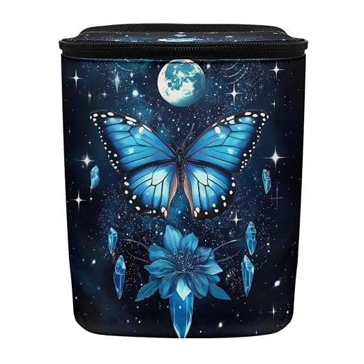 Butterfly Floral and Moon Pattern Car Trash Can with Lid and Zipper Portable Foldable Trash Bin for Car Interior Accessories Multipurpose Garbage Can Bags Storage Organizer