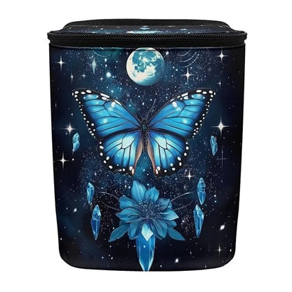 Butterfly Floral and Moon Pattern Car Trash Can with Lid and Zipper Portable Foldable Trash Bin for Car Interior Accessories Multipurpose Garbage Can Bags Storage Organizer