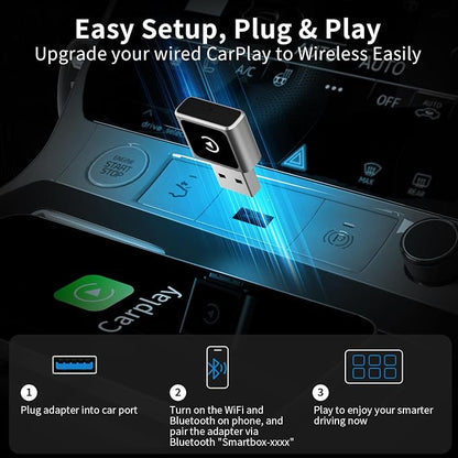 Mini Wireless CarPlay Adapter for iPhone,USB Carplay,2025 Upgrade Convert Wired to Wireless, Plug and Play Easy Setup, Car Play Adapter for Cars with Built-in Wired CarPlay,iOS Only