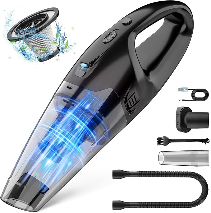 BSRCO Handheld Vacuum, 120W High Power Hand Held Vacuum Cordless Rechargeable with Washable HEPA Filter, 25 Mins Long Runtime Lightweight Portable Car Vacuum for Home Sofa Vehicle Deep Cleaning