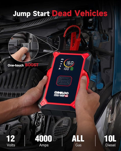GOOLOO A5 Jump Starter with Air Compressor, 4000A Car Battery Jump Starter (All Gas/10.0L Diesel) with 160PSI Tire Inflator Auto-Off, 45W PD Fast Charging, 12V Jump Box Car Jumper Starter Portable