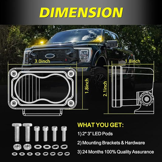 Amber LED Pods, AKD Part 3 Inch CREE LED Amber Fog Lights Pods 40W Spot Flood Combo Off Road Driving Lights Small Chase Lights Ditch Lights Headlight for Dirt Bike Motorcycle Truck UTV ATV SUV Surron