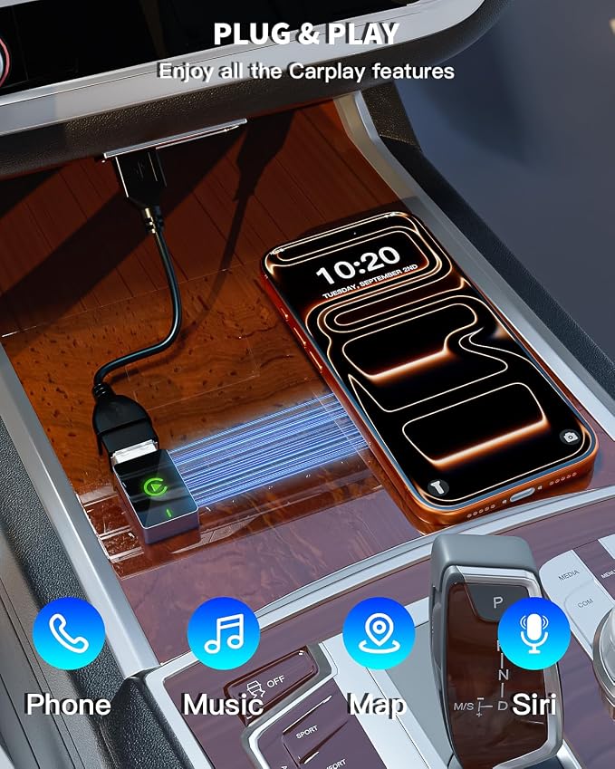 Wireless CarPlay Adapter for Apple iPhone,Compact Design Car Play Adapter Convert Wired Apple CarPlay to Wireless with USB/USB C Port,Plug and Play,Fast and Stable Connection Compatible with iOS 10+