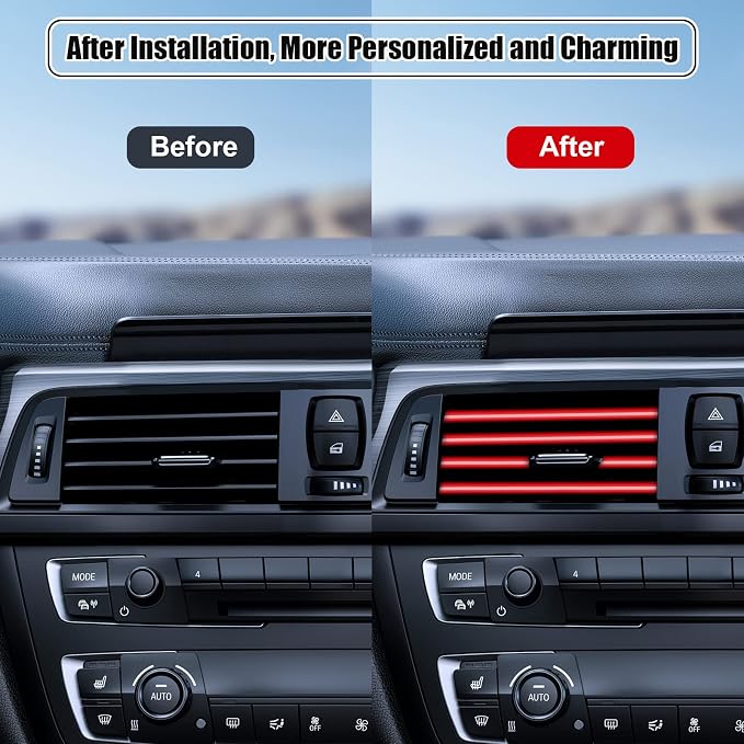 20 Pieces Universal Car Auto Air Conditioner Vent Outlet Trim Strip, Waterproof Flexible Shiny Auto Car Vent Interior Accessories for All Air Vent Outlet (20PCS - Red)