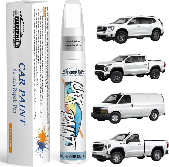 Summit White/Interstellar White(GAZ/WA8624) Touch Up Paint for GMC, Exact Color Match Car Paint Scratch Repair Remover Pen Kit Fix Vehicle Chips and Automotive Nicks Scuff