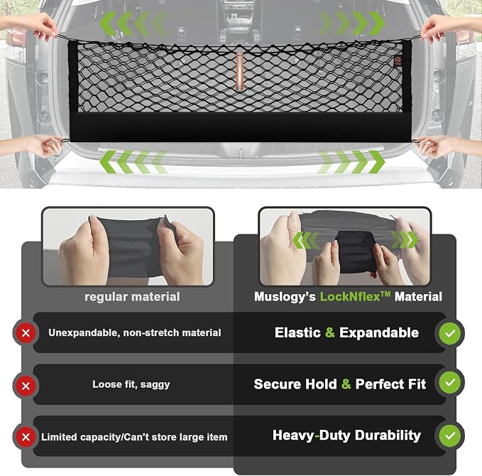 Muslogy Truck Bed Cargo Net Trunk Netting Compatible with 2025 2026 Subaru Forester Accessories, Pickup Cargo Organizer SUV Sedan Storage Net w/Heavy Duty Carabiners