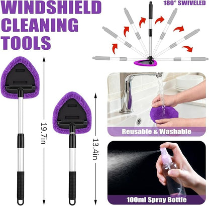 Windshield Cleaner Tool, 17Pcs Car Interior Detailing Kit, Detailing Brush, Towels, Duster, Car Cleaning Kit Interior for RVs, Truck, Trailer (Purple)