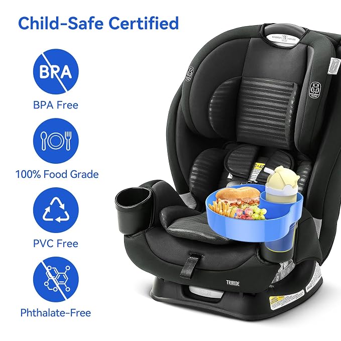 2 Pack Car Seat Cup Holder Snack Tray: Travel Tray for Kids Car Seat Food Tray for Kids Travel, Toddler Carseat Eating Plate Table, Kid Road Trip Table Essentials Accessories, Pink+Blue