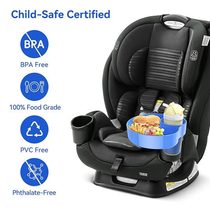2 Pack Car Seat Cup Holder Snack Tray: Travel Tray for Kids Car Seat Food Tray for Kids Travel, Toddler Carseat Eating Plate Table, Kid Road Trip Table Essentials Accessories, Pink+Blue