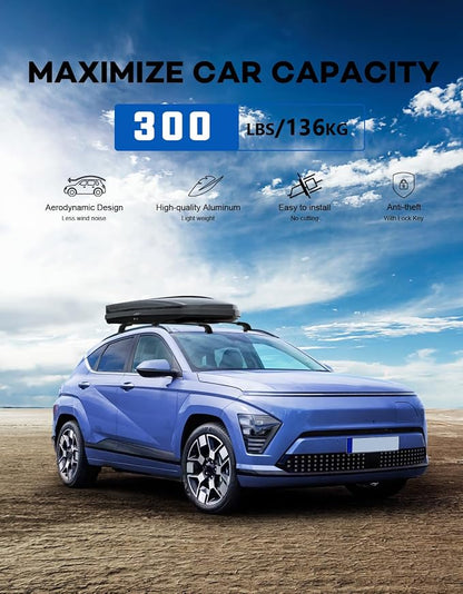 Wonderdriver Roof Rack Cross Bars 300lbs Compatible with Hyundai Kona & Kona Electric 2024 2025 2026, Heavy Duty Aluminum Lockable Roof Rails Crossbars Black Rooftop Cargo Carrier Luggage