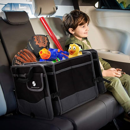 Trunk Organizer with Cooler, Collapsible Trunk Storage Container with Non Slip Bottom Strips, Large Multi-Compartment Waterproof Car Trunk Organizer Groceries for Vehicle Sedan, Suv, Truck,Van(Black)