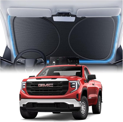 Windshield Sun Shade for GMC Sierra 1500 2000-2026, Custom Fit Sunshade, 100% UV Block & Heat Insulation, Foldable Car Sunshade with Storage Bag, Protect Interior Accessories