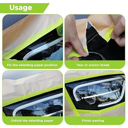 4 Rolls Pre-Taped Masking Paper, 6” x 50 Ft Adhesive Protective Painters Paper for Covering Cars, Furniture, Floors & Frames