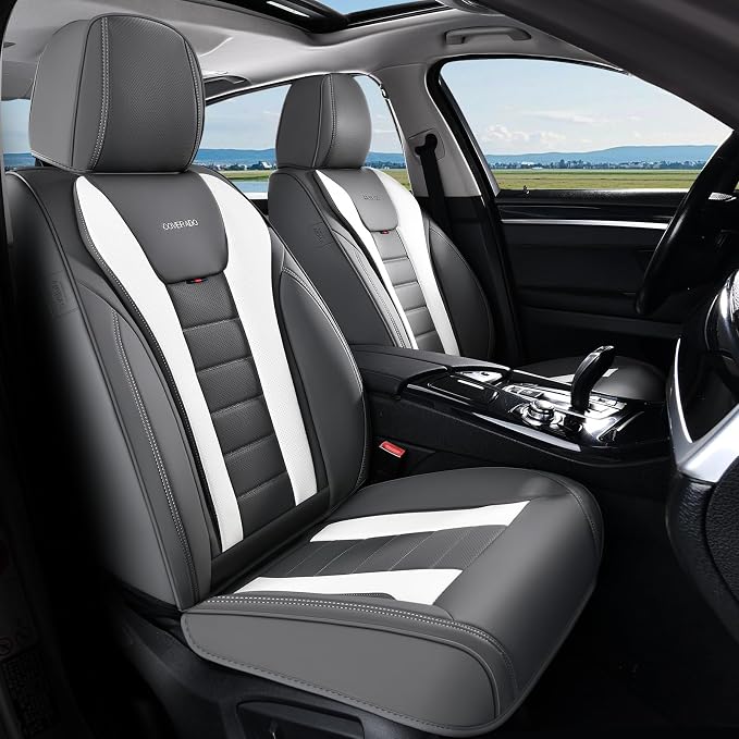 Coverado Car Seat Covers Full Set, Seat Covers for Cars, Front Seat Covers and Back Seat Cover Waterproof Leather Automotive Seat Cover, Universal Car Interior Protectors Cushion for Most Cars