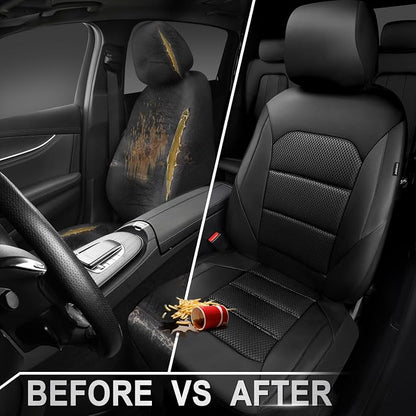 CAR PASS Memory Foam Car Seat Covers,Air Cool Mesh Thick Seat Covers Front Seats,Black Metal Film Leather Seat Cover for Car,Universal Automotive Comfort for Most Car,Truck,Airbag Compatible,All Black