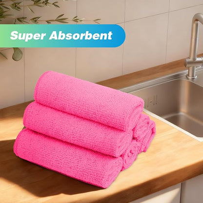 HOMEXCEL Pink Microfiber Cleaning Cloth, 24 Pack Absorbent Cleaning Rags, Lint-Free, Streak-Free Cleaning Towels for Car Kitchen House, 12"X11"