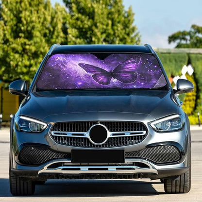 Car Windshield Sun Shade Butterfly Purple Galaxy Foldable UV Ray Sun Visor Protector Sunshade to Keep Your Vehicle Cool 55" x 27.6"