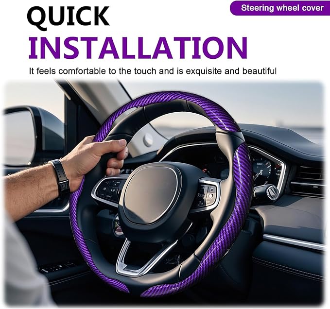 3pcs Universal Carbon Fiber Steering Wheel Cover - Anti-Slip & Segmented Design, Universal 99% Durable Steering Wheel Protector for Men and Women, Car Interior Accessory (Purple)