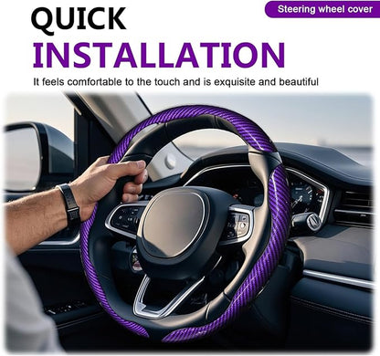 3pcs Universal Carbon Fiber Steering Wheel Cover - Anti-Slip & Segmented Design, Universal 99% Durable Steering Wheel Protector for Men and Women, Car Interior Accessory (Purple)