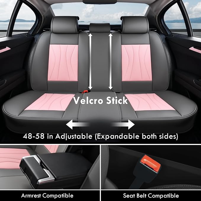 Coverado Seat Covers Full Set, Leather Car Seat Covers, Waterproof Seat Covers for Cars, Front and Back Seat Covers, Car Seat Protectors Car Seat Cushions Universal Fit for Most Cars, Gray&Pink