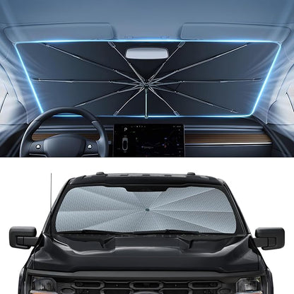 Autorder Windshield Sun Shade Umbrella for 2021-2026 Ford F-150 F-250 F-350 Accessories,Upgraded Ice Crystal Material,Easy Setup Umbrella Sunshade for Car Windshield,100% Sun Blocking