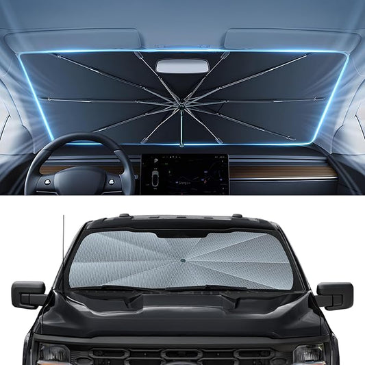 Autorder Windshield Sun Shade Umbrella for 2021-2026 Ford F-150 F-250 F-350 Accessories,Upgraded Ice Crystal Material,Easy Setup Umbrella Sunshade for Car Windshield,100% Sun Blocking