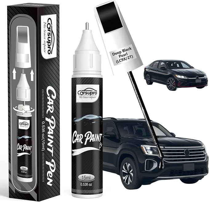 Deep Black Pearl(LC9X/2T) for Volkswagen Touch Up Paint Pen, 2 in 1 Car Scratch Remover with Pen Tip and Brush, Precise Color Match for Car Paint Scratch Repair, Quickly and Easily Fix Chips and Nicks