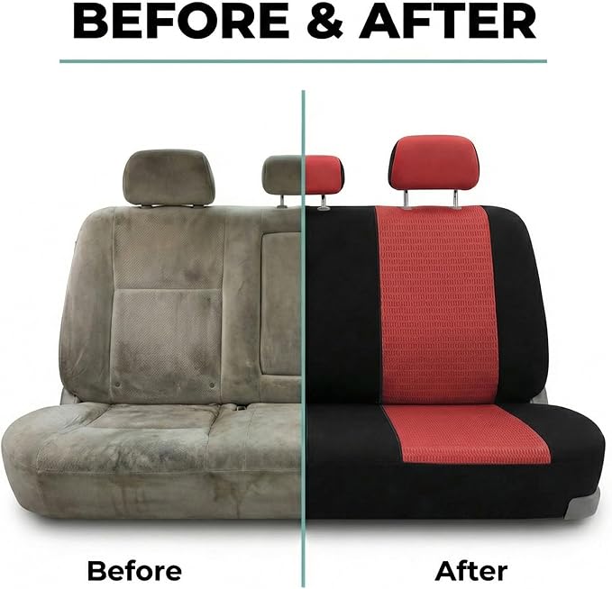FH Group Automotive Seat Cover Trendy Elegance for Back Seat Red Car Interior Accessories for SUV, Sedan & Van Universal Fit Combo Rear Seat Cover Split Bench Car Seat Protector for Dogs and Kids