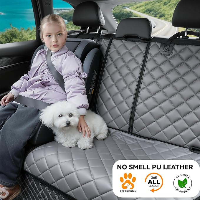 Dog Car Seat Cover for Back Seat, Waterproof Back Seat Covers for Dogs, PU Leather Nonslip Rear Car Seat Cover Universal Fit for Most Vehicles,SUVs(Grey, Standard)