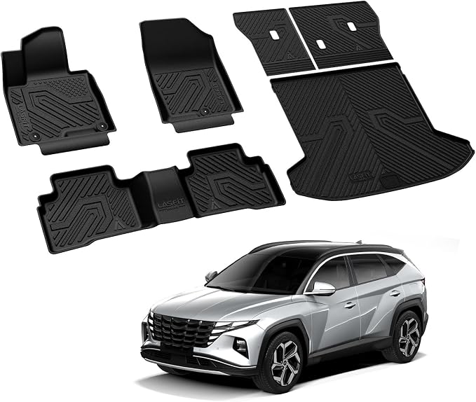 LASFIT Floor Mats & Cargo Mat with Seatback for Hyundai Tucson 2022-2026 (Fit Hybrid & Cargo Floor in Highest Position Without Subwoofer), All Weather TPE Floor Liners Fit for Tucson Full Set