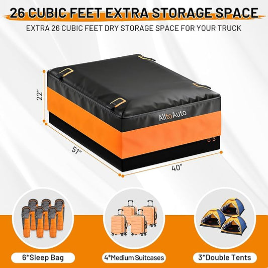 [All-in-One Bundle] 26 CuFt Waterproof Truck Bed Cargo Bag with Heavy Duty Cargo Net, Storm-Proof Pickup Luggage Carrier (50"x40"x22"), Fits All Pickups, Includes Storage Bag & Bungee Net