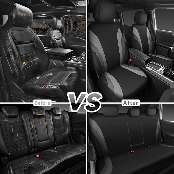 CAR PASS EVA Waterproof Car Seat Covers Full Set,Black Gray Seat Covers for Cars,Airbag Compatible,Universal Fit Sedans,Vans,SUVs,Trucks (Black and Gray)