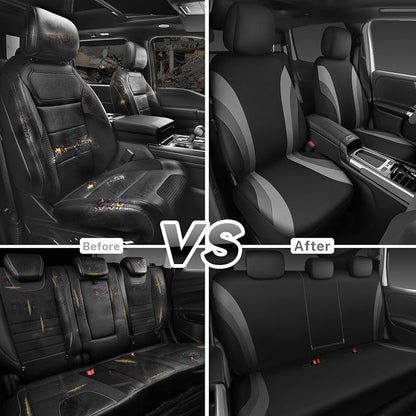 CAR PASS EVA Waterproof Car Seat Covers Full Set,Black Gray Seat Covers for Cars,Airbag Compatible,Universal Fit Sedans,Vans,SUVs,Trucks (Black and Gray)