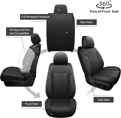 FREESOO Car Seat Covers Full Set for Dodge Ram 2002-2018 1500 & 2011-2026 2500 3500 Crew Quad Cab, 2019-2024 Ram 1500 Classic Leather Seat Cover, with Curved Bench, Black