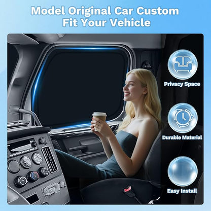 KUST Car Window Shades for Freightliner Cascadia 2018-2025 2026 Windshield Sun Shade Side Window Cover UV Block Privacy Protection Cascadia Accessories Foldable Front Rear Full Set 3PCS