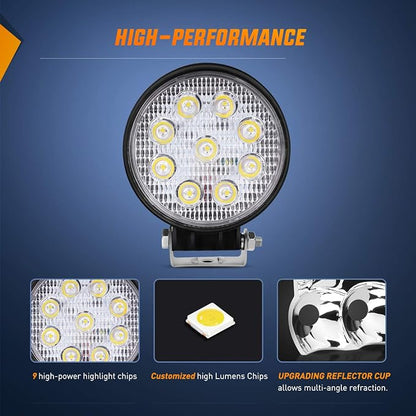 Nilight 4.5 Inch Round 27W Spot LED Work Light Fog Light Waterproof Offroad Driving Led light for Jeep SUV Boat Truck ATV Car, 2 year Warranty (10 pack) (15015S-E)