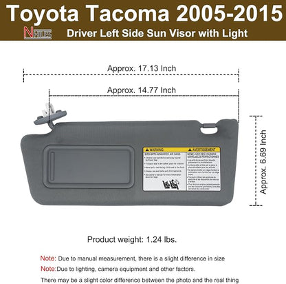 NHILES Driver Left Side Sun Visor Replacement Fits for Toyota Tacoma 2005-2015 Sunshade with Light 7432004210B0 Color Dark Gray