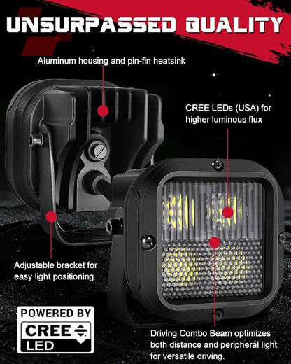 LED Pods, OFFROADTOWN 3inch 80W CREE LED Pods Off Road Driving Fog Lights Cubes Backup Reverse Camper Lights for Truck Pickup Dirt Bike UTV ATV SUV Camper Boat 4x4 Car - Driving Combo Beam