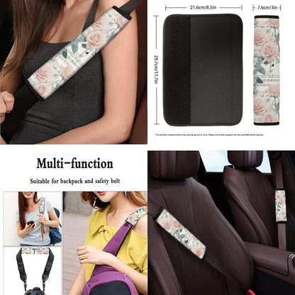 Music Note Seat Covers for Cars 13 Pcs, Garden Rose Car Interior Accessories Auto Center Console Pad, Countryside Music Cover for Cars Interior Universal Fit