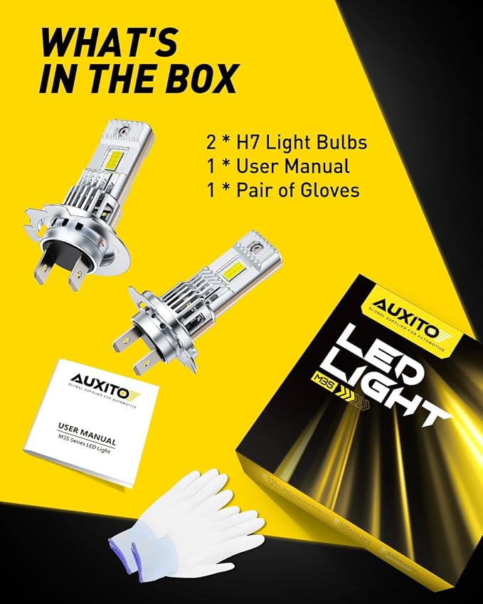 AUXITO H7 Bulb - 1000% Brightness Real 1:1 Halogen Mini Size, 6500K White Illumination for Automotive H7 Fog Lights, Plug N Play, Pack of 2