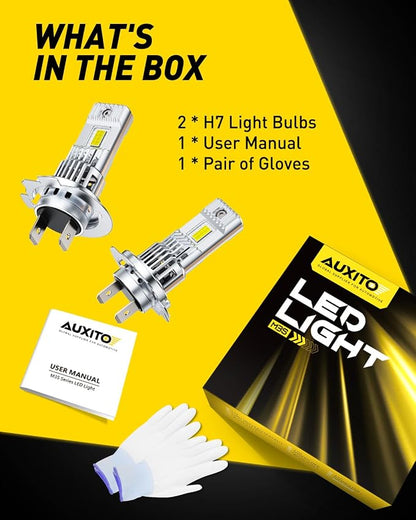 AUXITO H7 Bulb - 1000% Brightness Real 1:1 Halogen Mini Size, 6500K White Illumination for Automotive H7 Fog Lights, Plug N Play, Pack of 2
