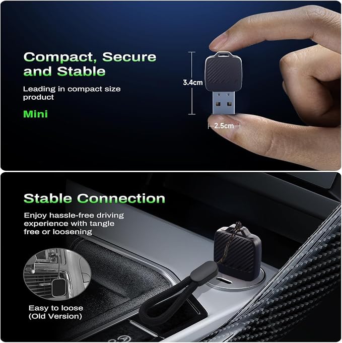 Wireless Carplay Adapter (2025 Upgrade), Plug and Play, Convert Wired to Wireless Bluetooth Carplay Adapter for iPhone - No Latency -Micro Size